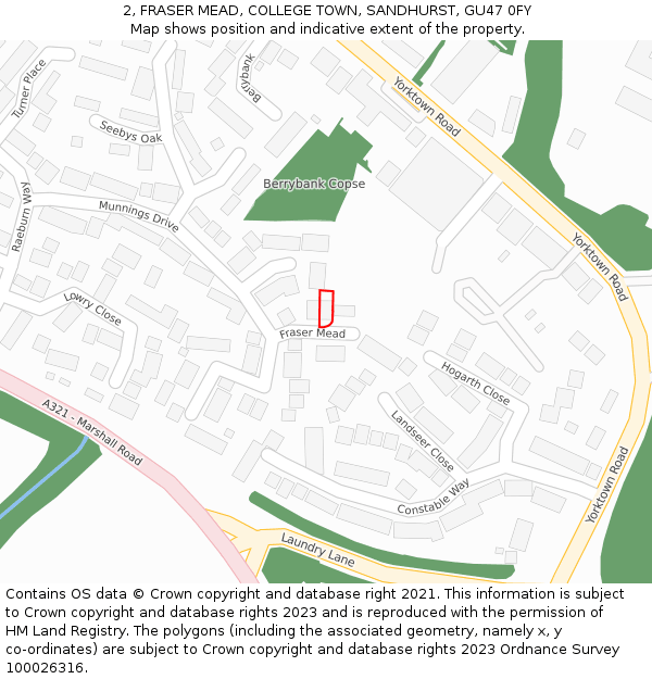 2, FRASER MEAD, COLLEGE TOWN, SANDHURST, GU47 0FY: Location map and indicative extent of plot