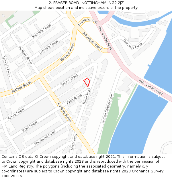 2, FRASER ROAD, NOTTINGHAM, NG2 2JZ: Location map and indicative extent of plot