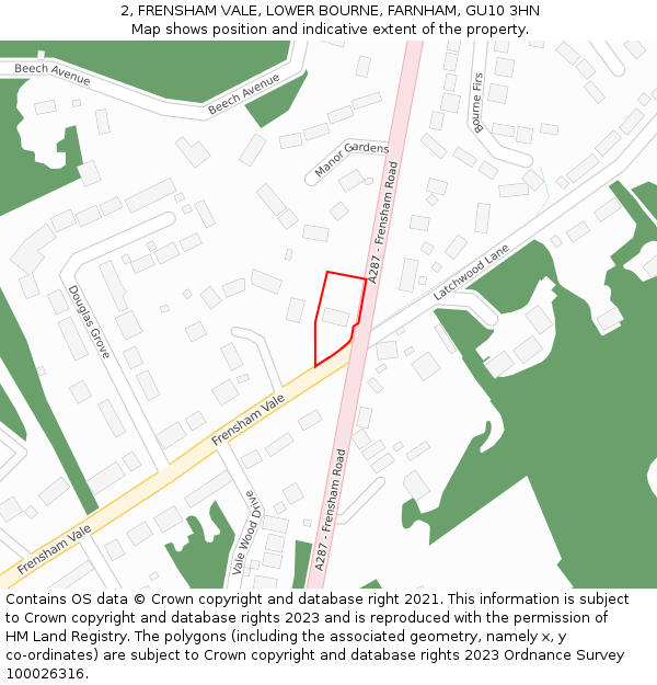 2, FRENSHAM VALE, LOWER BOURNE, FARNHAM, GU10 3HN: Location map and indicative extent of plot