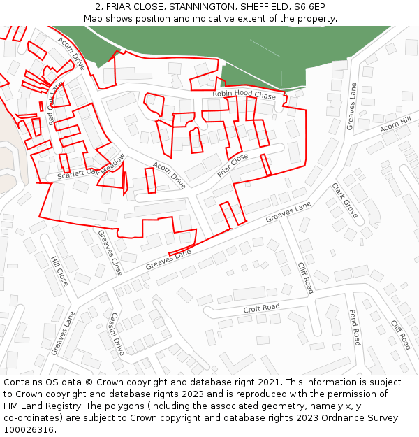 2, FRIAR CLOSE, STANNINGTON, SHEFFIELD, S6 6EP: Location map and indicative extent of plot