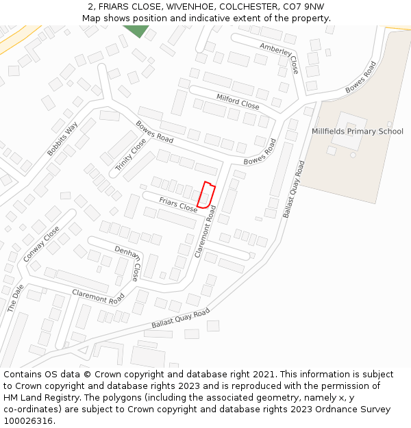 2, FRIARS CLOSE, WIVENHOE, COLCHESTER, CO7 9NW: Location map and indicative extent of plot