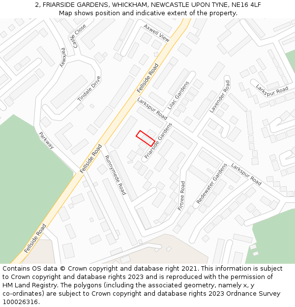 2, FRIARSIDE GARDENS, WHICKHAM, NEWCASTLE UPON TYNE, NE16 4LF: Location map and indicative extent of plot