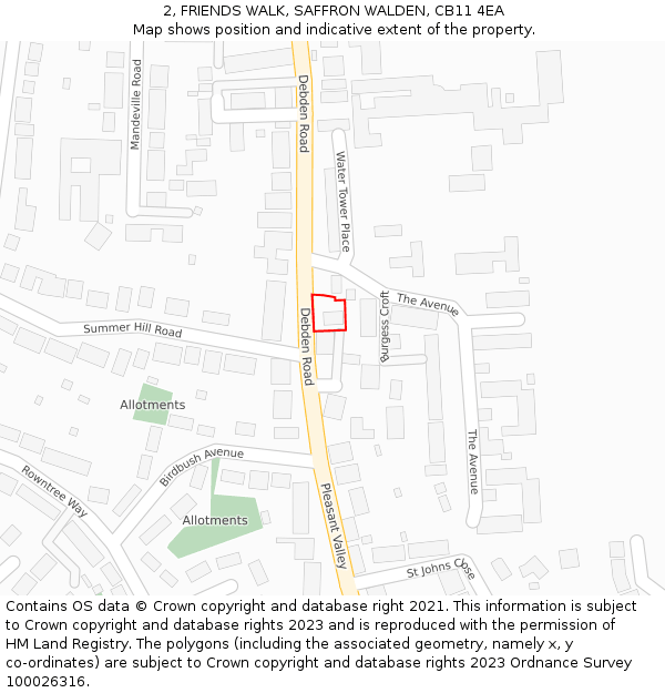 2, FRIENDS WALK, SAFFRON WALDEN, CB11 4EA: Location map and indicative extent of plot