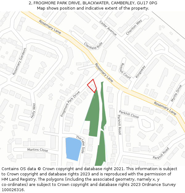 2, FROGMORE PARK DRIVE, BLACKWATER, CAMBERLEY, GU17 0PG: Location map and indicative extent of plot