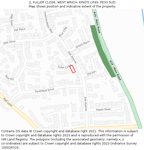 2, FULLER CLOSE, WEST WINCH, KING'S LYNN, PE33 0UD: Location map and indicative extent of plot