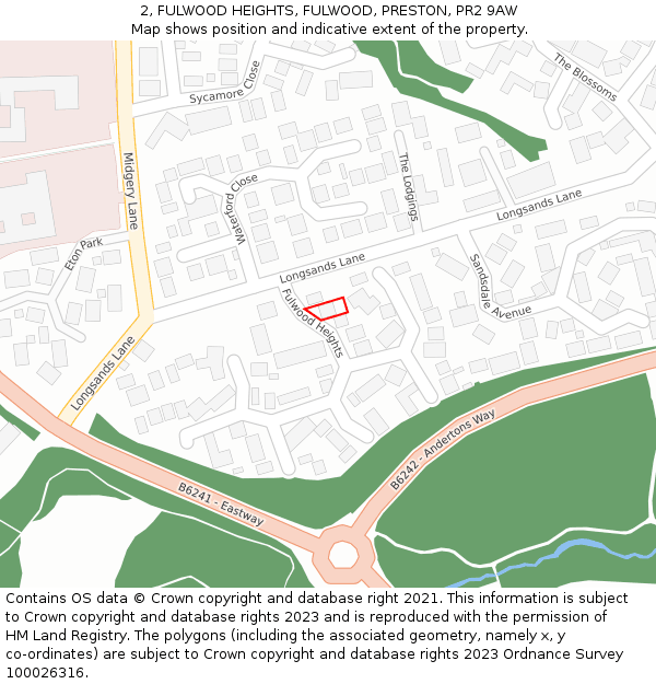 2, FULWOOD HEIGHTS, FULWOOD, PRESTON, PR2 9AW: Location map and indicative extent of plot