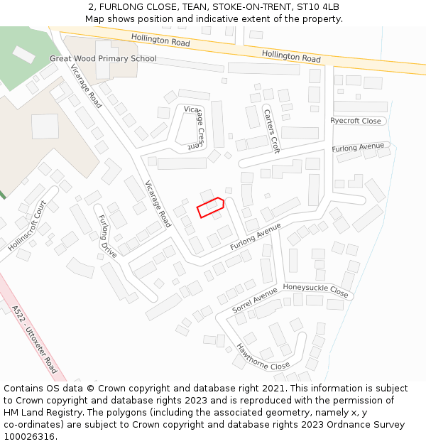 2, FURLONG CLOSE, TEAN, STOKE-ON-TRENT, ST10 4LB: Location map and indicative extent of plot