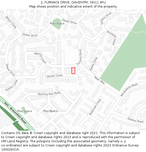 2, FURNACE DRIVE, DAVENTRY, NN11 9FU: Location map and indicative extent of plot