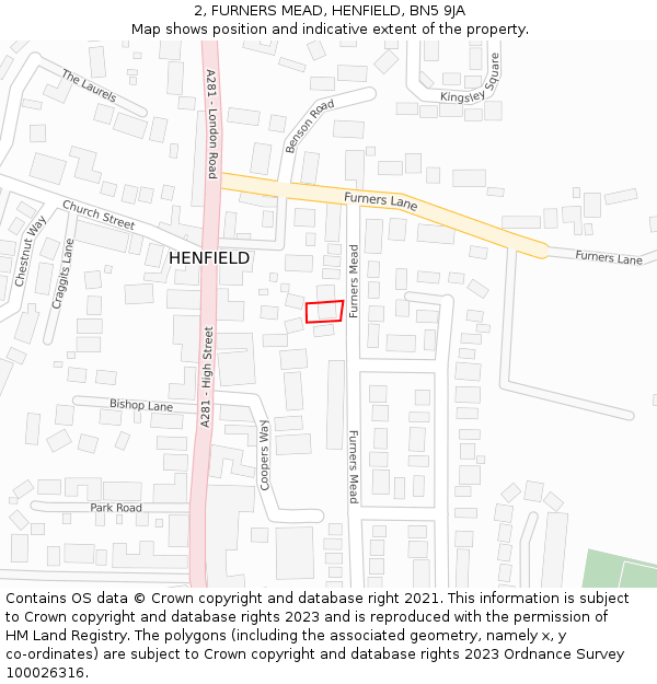 2, FURNERS MEAD, HENFIELD, BN5 9JA: Location map and indicative extent of plot