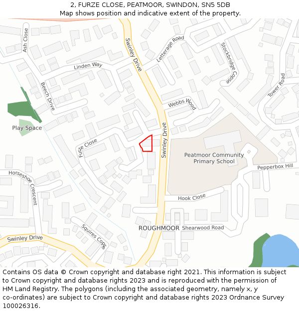 2, FURZE CLOSE, PEATMOOR, SWINDON, SN5 5DB: Location map and indicative extent of plot