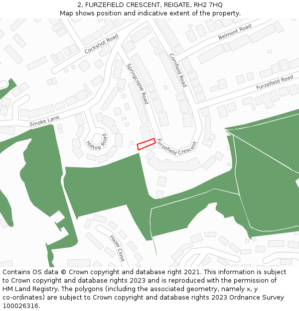 2, FURZEFIELD CRESCENT, REIGATE, RH2 7HQ: Location map and indicative extent of plot