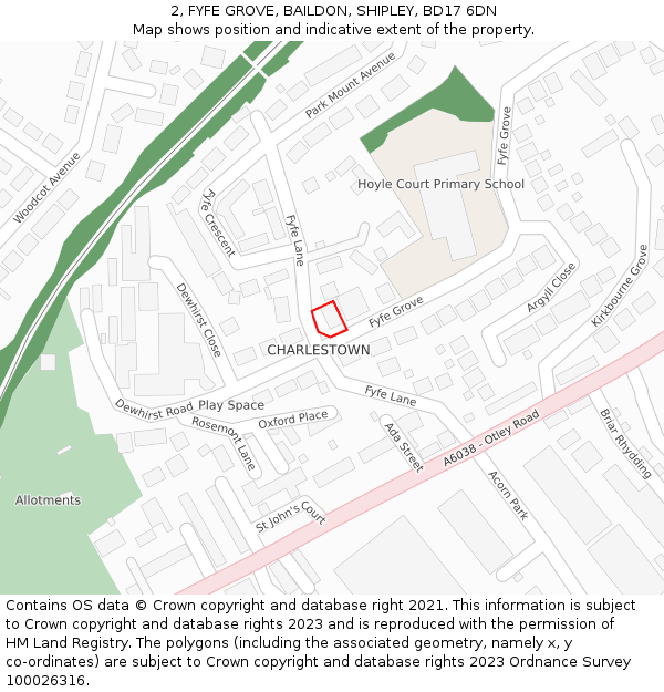 2, FYFE GROVE, BAILDON, SHIPLEY, BD17 6DN: Location map and indicative extent of plot