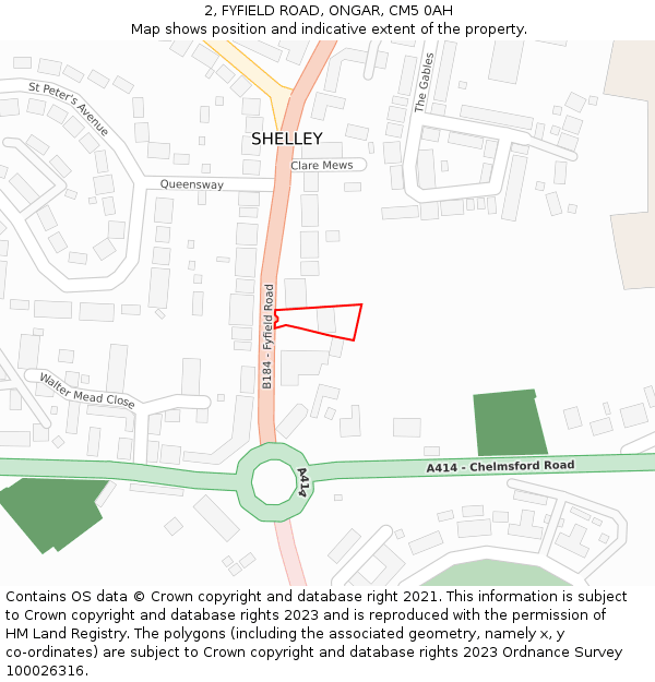 2, FYFIELD ROAD, ONGAR, CM5 0AH: Location map and indicative extent of plot