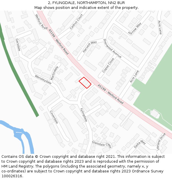 2, FYLINGDALE, NORTHAMPTON, NN2 8UR: Location map and indicative extent of plot