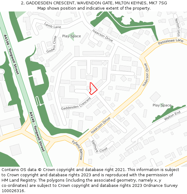 2, GADDESDEN CRESCENT, WAVENDON GATE, MILTON KEYNES, MK7 7SG: Location map and indicative extent of plot