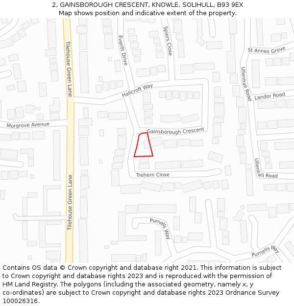 2, GAINSBOROUGH CRESCENT, KNOWLE, SOLIHULL, B93 9EX: Location map and indicative extent of plot