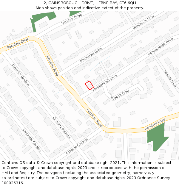 2, GAINSBOROUGH DRIVE, HERNE BAY, CT6 6QH: Location map and indicative extent of plot