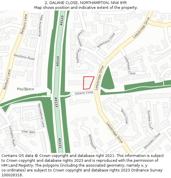 2, GALANE CLOSE, NORTHAMPTON, NN4 9YR: Location map and indicative extent of plot