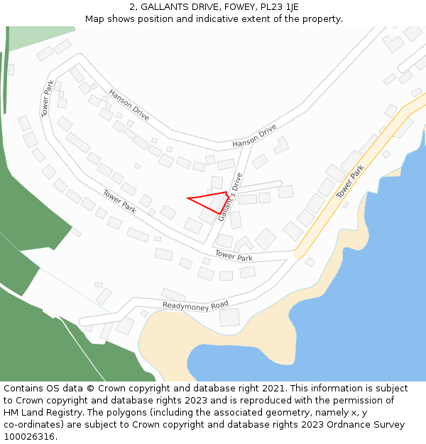 2, GALLANTS DRIVE, FOWEY, PL23 1JE: Location map and indicative extent of plot