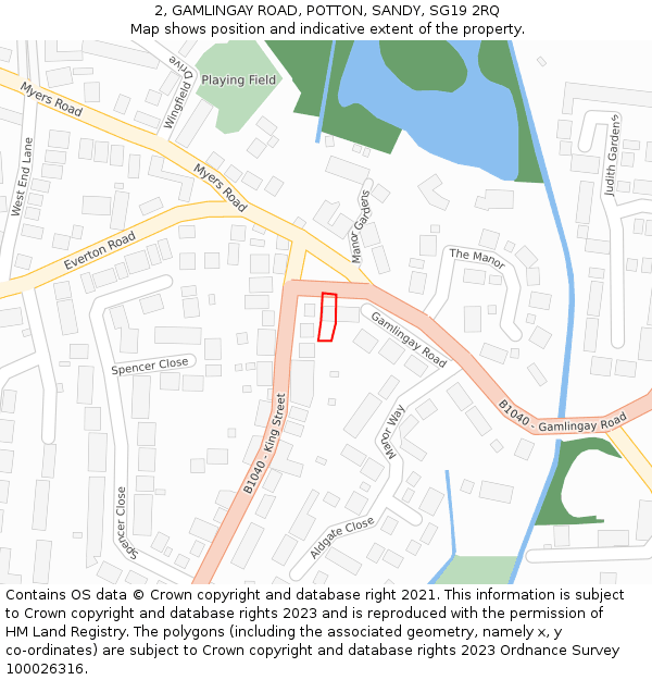 2, GAMLINGAY ROAD, POTTON, SANDY, SG19 2RQ: Location map and indicative extent of plot