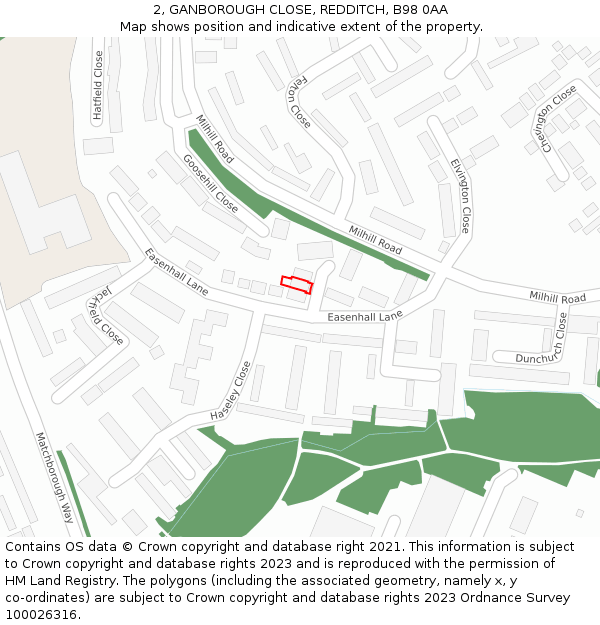 2, GANBOROUGH CLOSE, REDDITCH, B98 0AA: Location map and indicative extent of plot