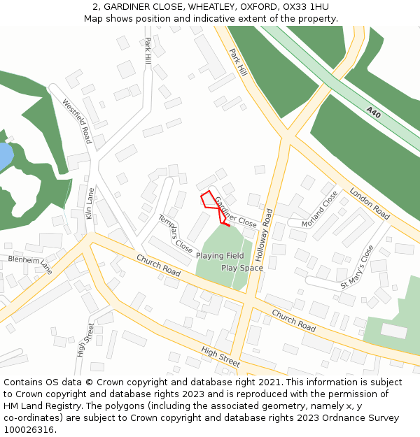 2, GARDINER CLOSE, WHEATLEY, OXFORD, OX33 1HU: Location map and indicative extent of plot