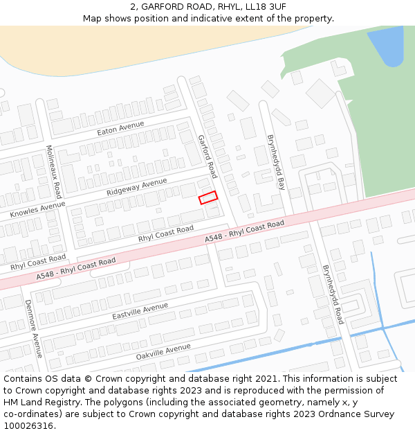 2, GARFORD ROAD, RHYL, LL18 3UF: Location map and indicative extent of plot