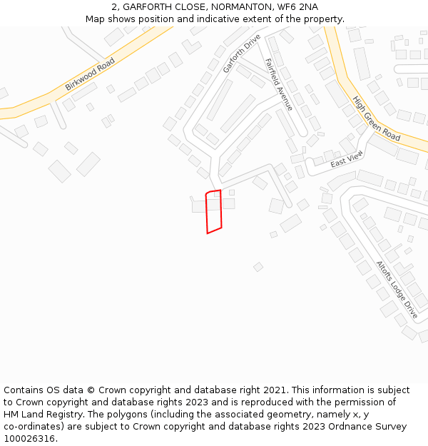 2, GARFORTH CLOSE, NORMANTON, WF6 2NA: Location map and indicative extent of plot