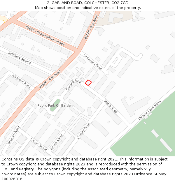 2, GARLAND ROAD, COLCHESTER, CO2 7GD: Location map and indicative extent of plot