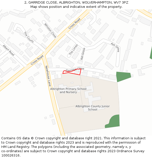 2, GARRIDGE CLOSE, ALBRIGHTON, WOLVERHAMPTON, WV7 3PZ: Location map and indicative extent of plot