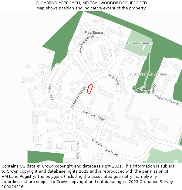 2, GARROD APPROACH, MELTON, WOODBRIDGE, IP12 1TD: Location map and indicative extent of plot