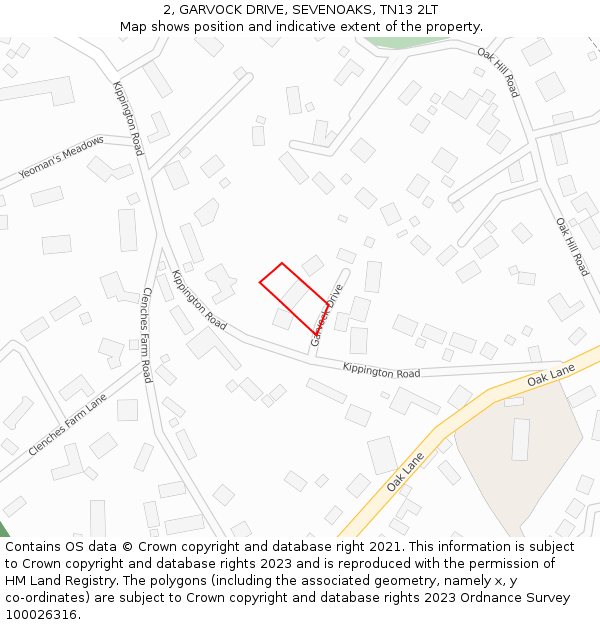 2, GARVOCK DRIVE, SEVENOAKS, TN13 2LT: Location map and indicative extent of plot