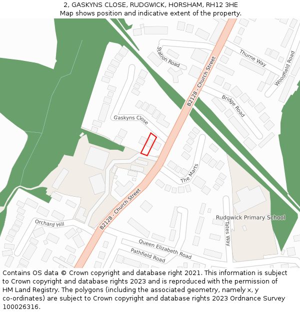 2, GASKYNS CLOSE, RUDGWICK, HORSHAM, RH12 3HE: Location map and indicative extent of plot