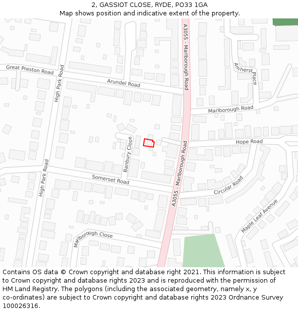 2, GASSIOT CLOSE, RYDE, PO33 1GA: Location map and indicative extent of plot