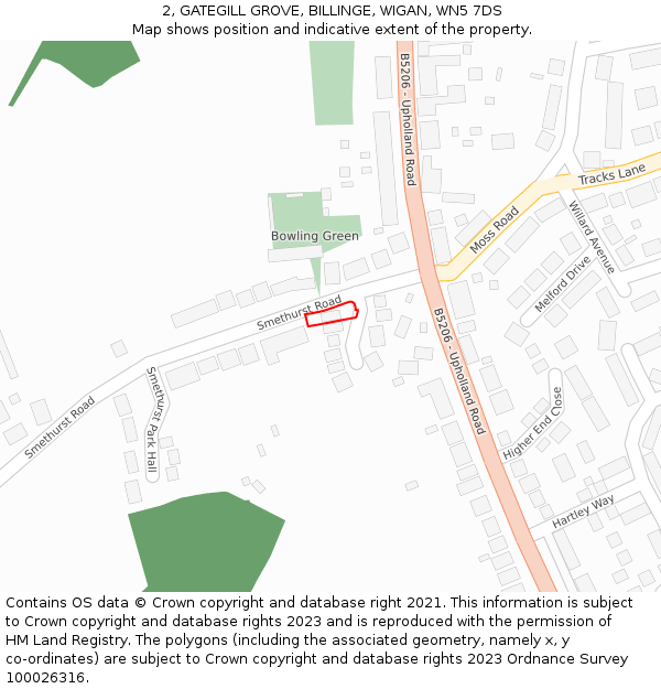 2, GATEGILL GROVE, BILLINGE, WIGAN, WN5 7DS: Location map and indicative extent of plot