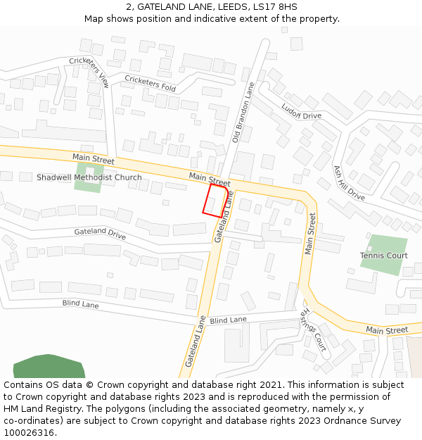 2, GATELAND LANE, LEEDS, LS17 8HS: Location map and indicative extent of plot