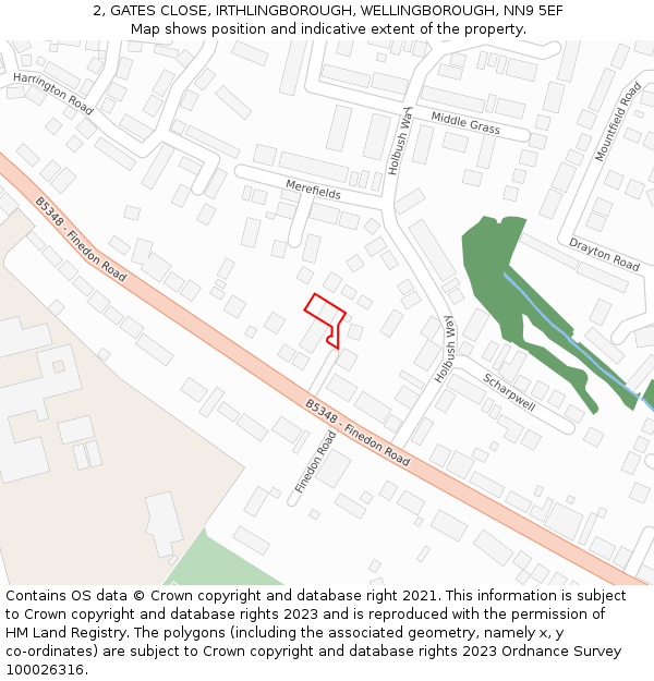 2, GATES CLOSE, IRTHLINGBOROUGH, WELLINGBOROUGH, NN9 5EF: Location map and indicative extent of plot