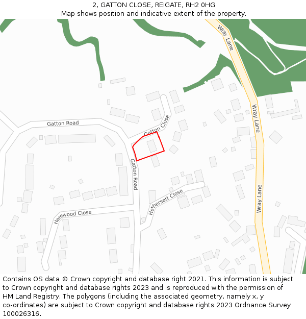 2, GATTON CLOSE, REIGATE, RH2 0HG: Location map and indicative extent of plot