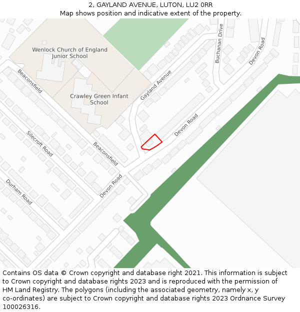 2, GAYLAND AVENUE, LUTON, LU2 0RR: Location map and indicative extent of plot