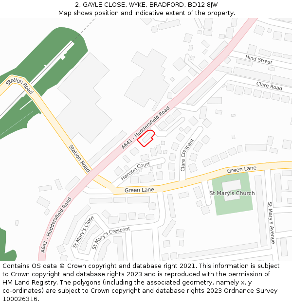 2, GAYLE CLOSE, WYKE, BRADFORD, BD12 8JW: Location map and indicative extent of plot