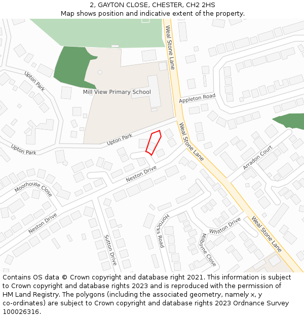 2, GAYTON CLOSE, CHESTER, CH2 2HS: Location map and indicative extent of plot
