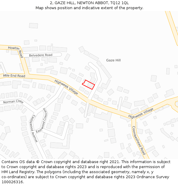 2, GAZE HILL, NEWTON ABBOT, TQ12 1QL: Location map and indicative extent of plot