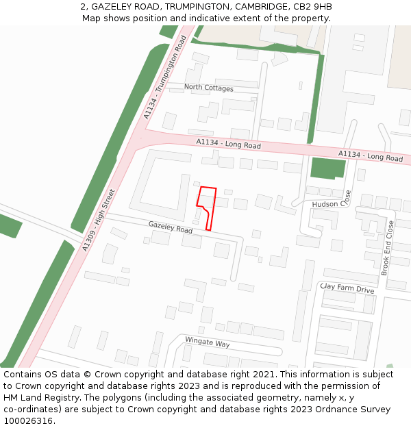 2, GAZELEY ROAD, TRUMPINGTON, CAMBRIDGE, CB2 9HB: Location map and indicative extent of plot