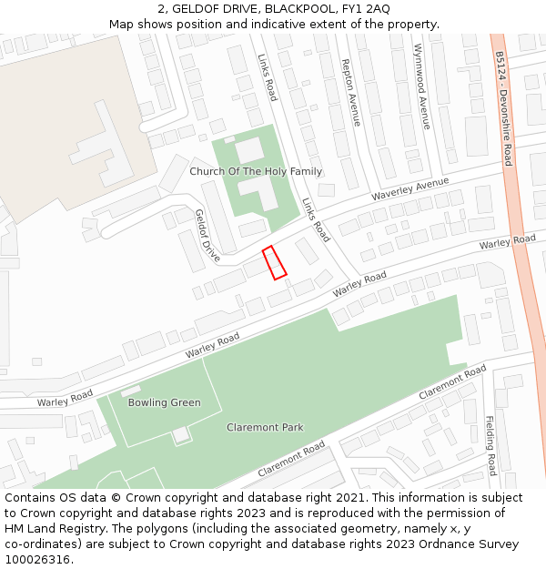 2, GELDOF DRIVE, BLACKPOOL, FY1 2AQ: Location map and indicative extent of plot