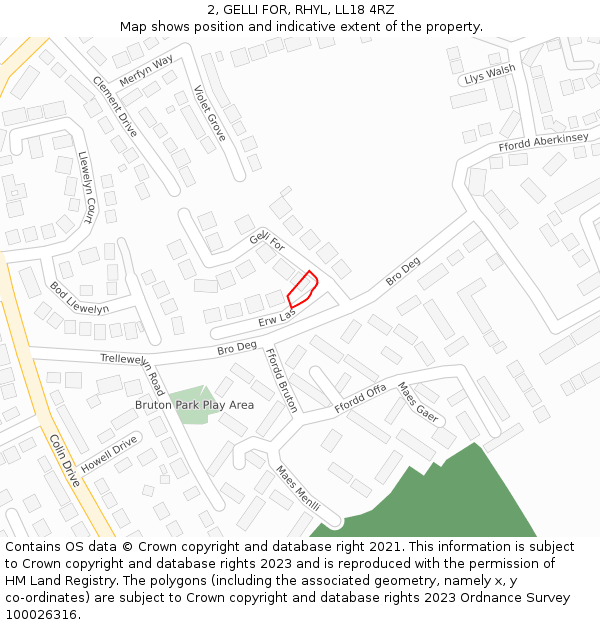 2, GELLI FOR, RHYL, LL18 4RZ: Location map and indicative extent of plot