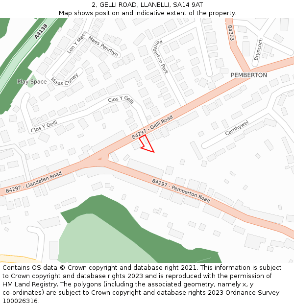 2, GELLI ROAD, LLANELLI, SA14 9AT: Location map and indicative extent of plot