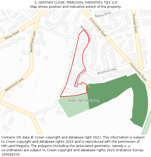 2, GENTIAN CLOSE, MARLDON, PAIGNTON, TQ3 1LS: Location map and indicative extent of plot