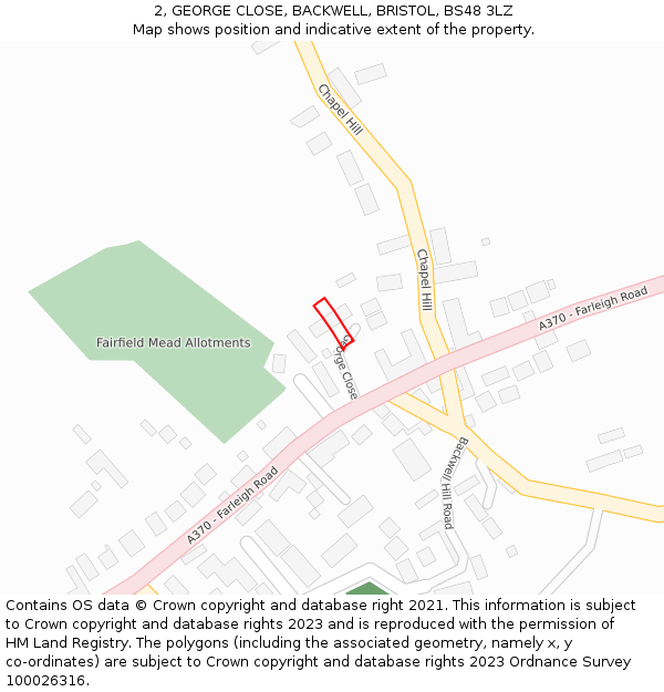 2, GEORGE CLOSE, BACKWELL, BRISTOL, BS48 3LZ: Location map and indicative extent of plot