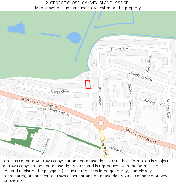 2, GEORGE CLOSE, CANVEY ISLAND, SS8 9PU: Location map and indicative extent of plot