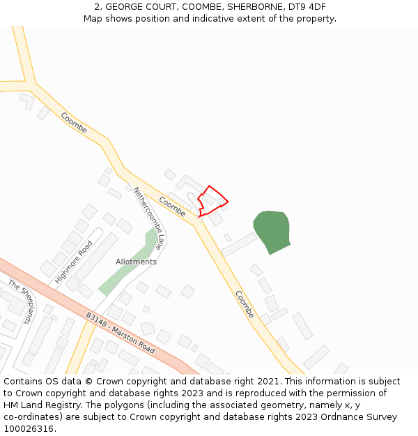 2, GEORGE COURT, COOMBE, SHERBORNE, DT9 4DF: Location map and indicative extent of plot